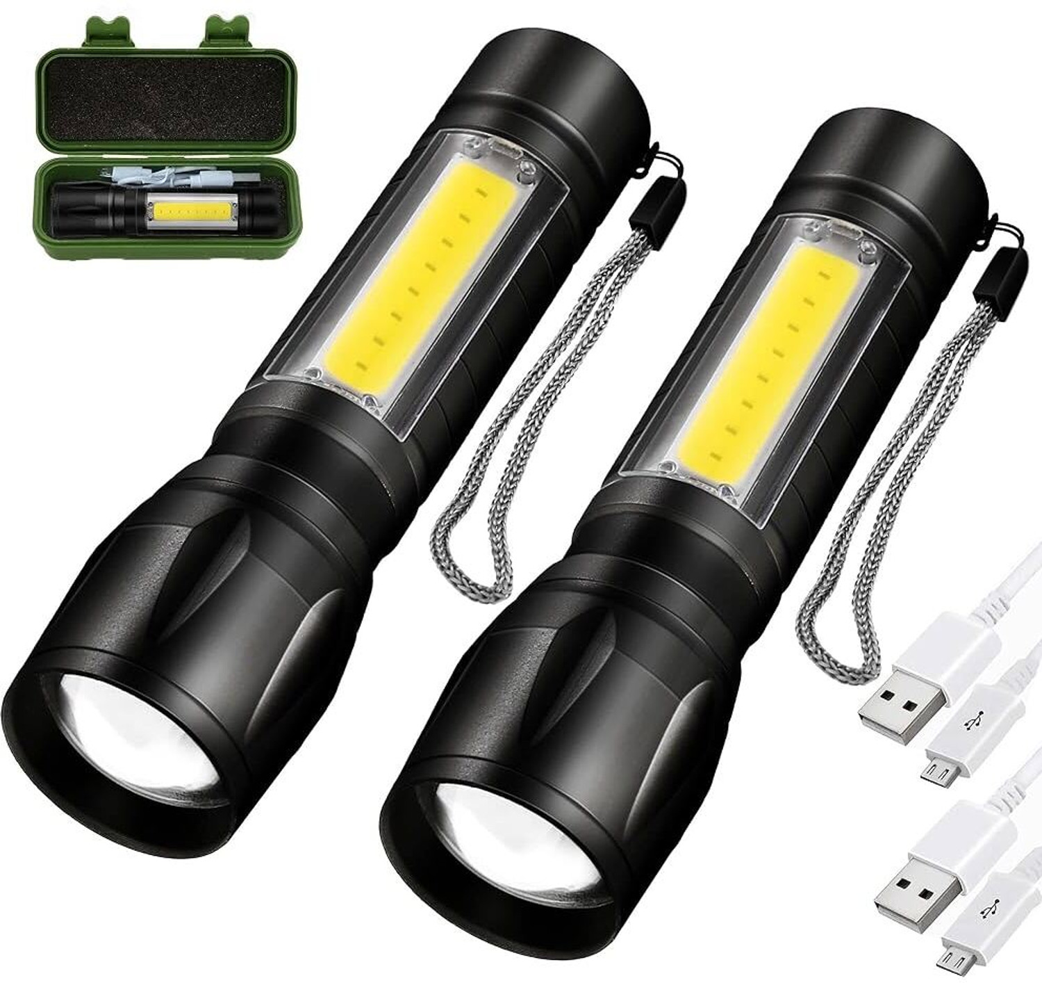 Image of Sument (Pack of 2) Mini Pocket Light Zoom COB USB Charging Led Water Proof TorchT Torch