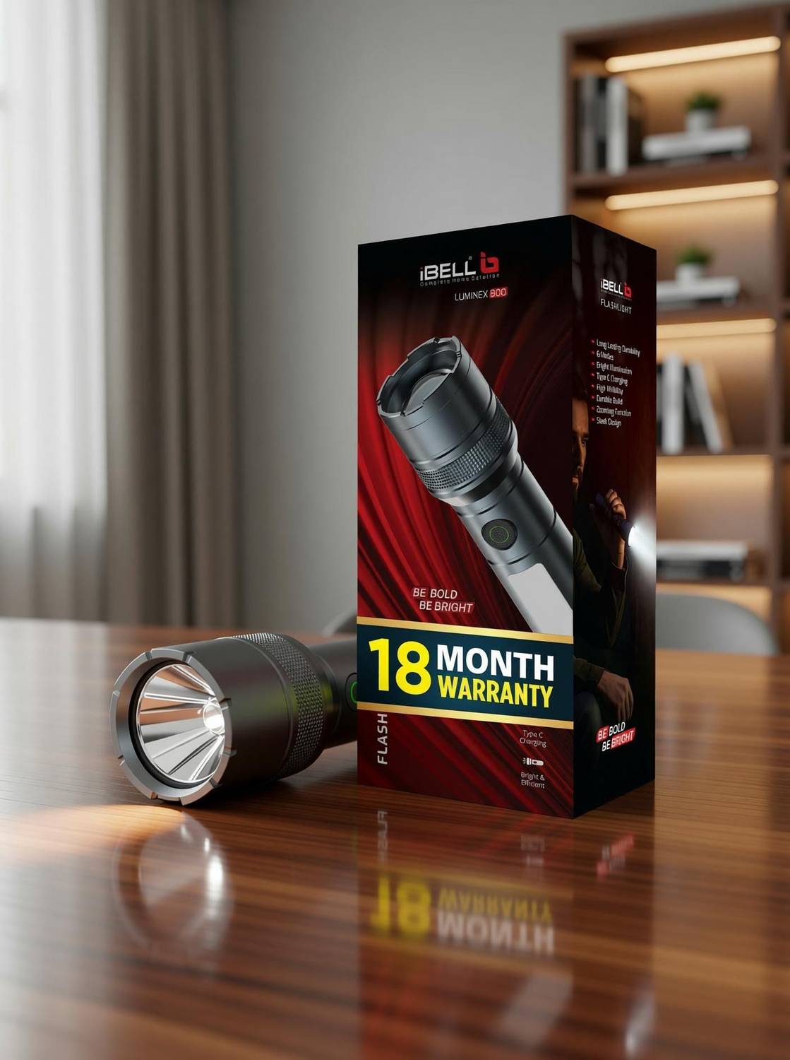 iBELL LUMINEX 800 Rechargeable Flashlight High Power,6 Light Mode