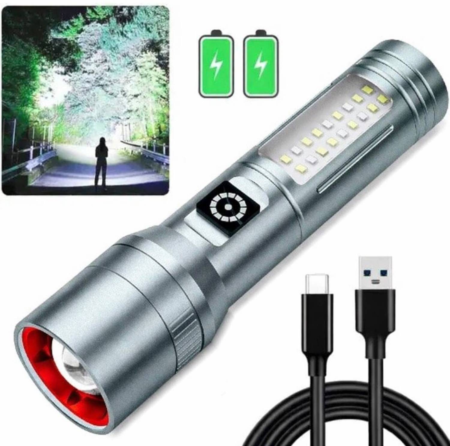 HYMASA M16 Premium Flashlight, Type-C Rechargeable, Zoomable Lens