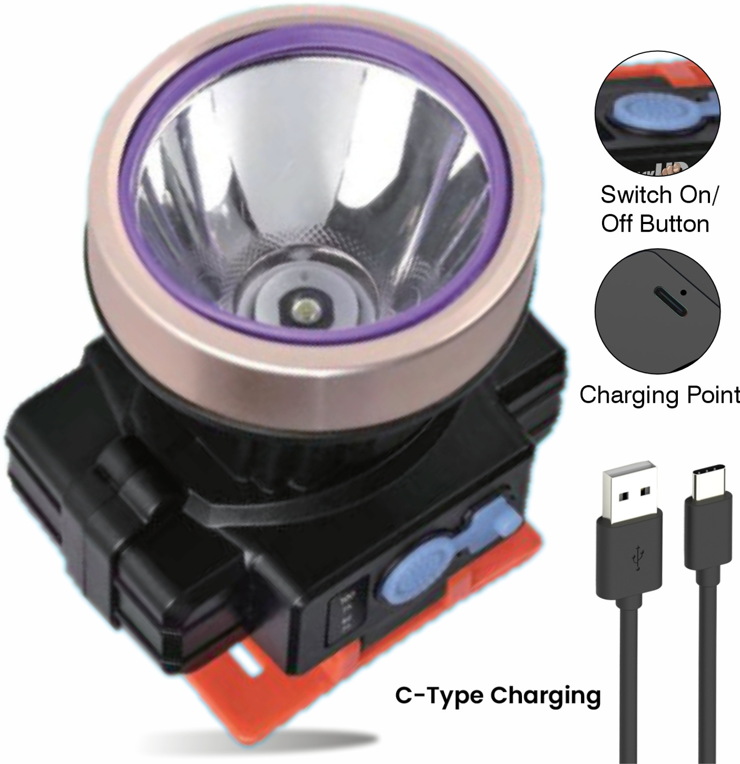 Image of Pick Ur Needs 150 Watt Laser Rechargeable Headlamp With 2400 mAh Lithium Battery Type C Charge Torch