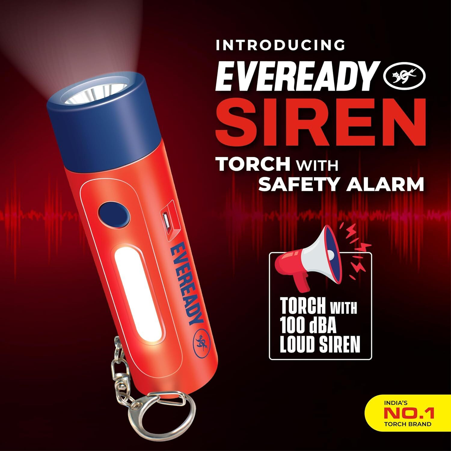 Image of EVEREADY SIREN Rechargeable LED Torch With Personal Safety Alarm - For Women, Kids Torch