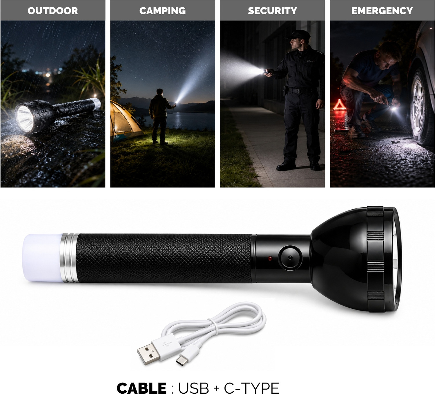 Image of 24 ENERGY 1000 meter torch 2X Power Lithium battery with emergency tail light Torch