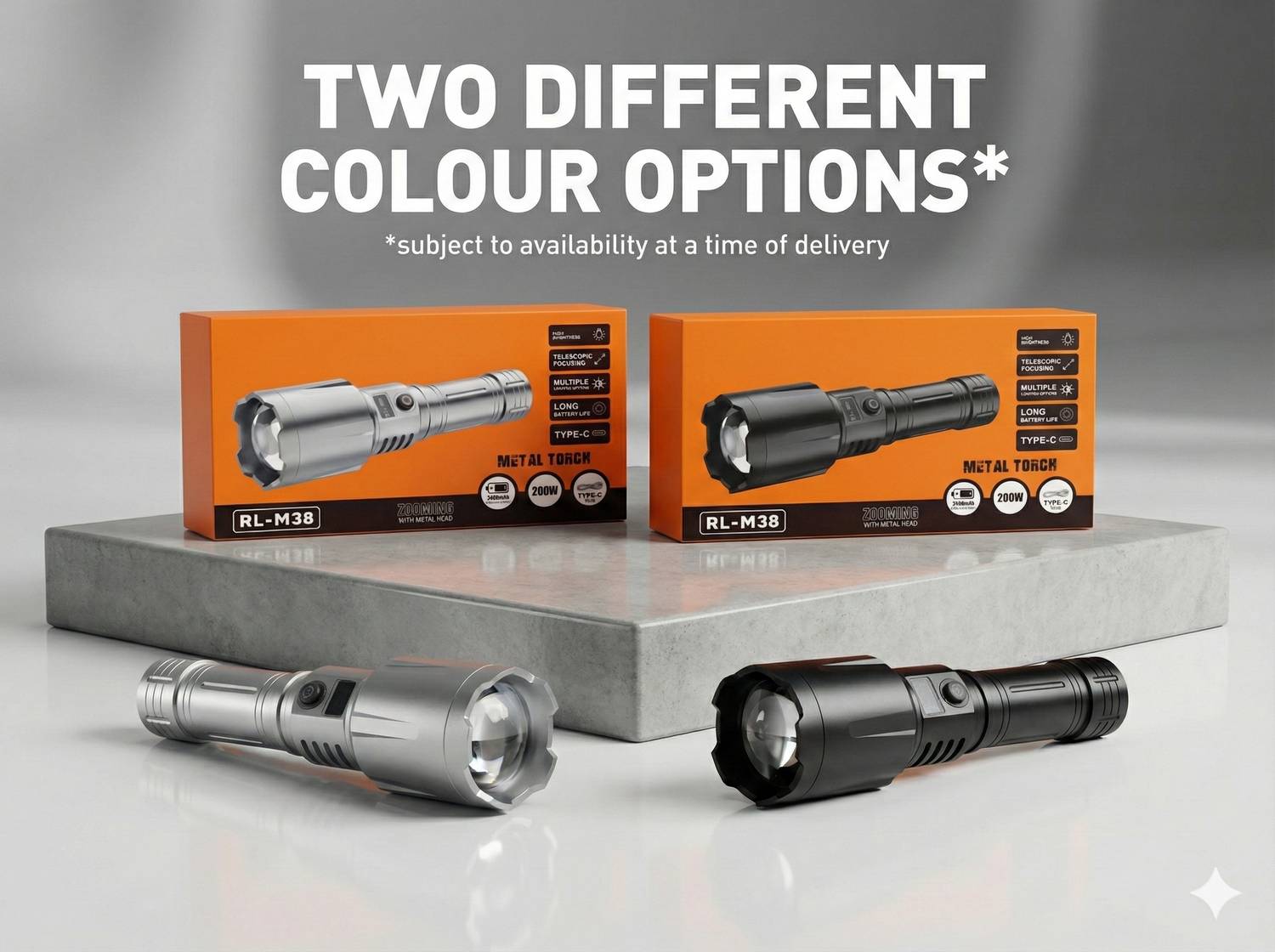 PICSTAR RL-M38 Metal Zoom Flashlight 200W High Brightness Type-C