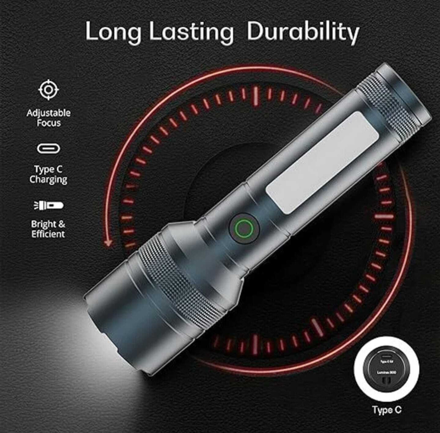 Image of Oximus Tactical Pro Flashlight | 10000 Lumens with Zoom & Dual Blinker LED COB Light Torch