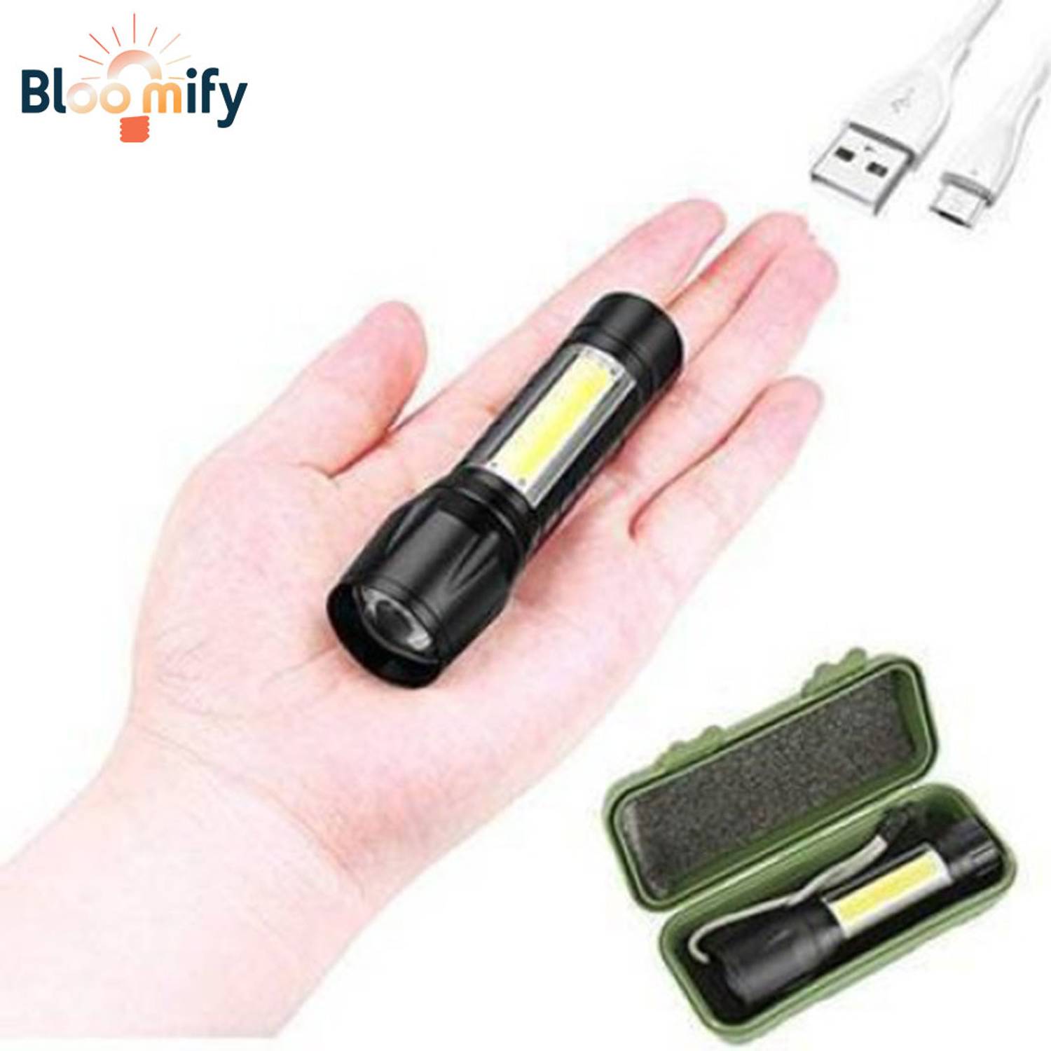 BloomiFy BMT-M2 Ultra-Compact Waterproof Rechargeable Mini Metal Torch Torch