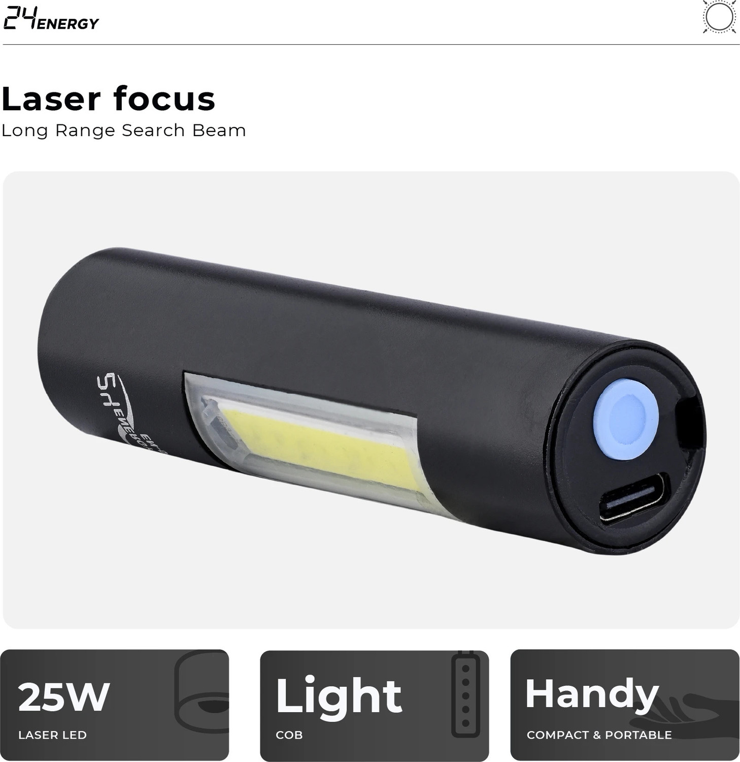 Image of 24 ENERGY Mini LED METAL SOS Function, 25W Laser COB Torch