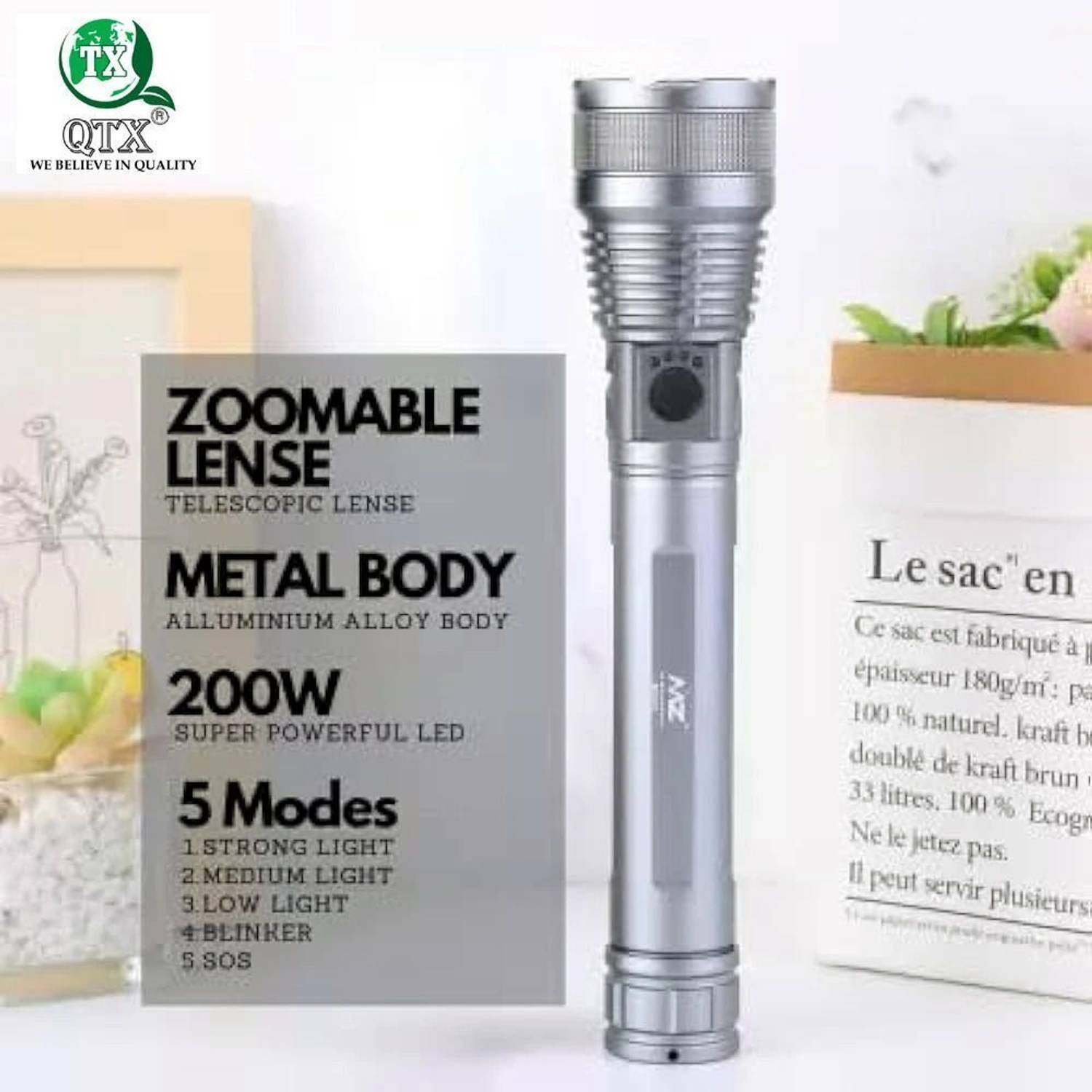 『MFTAKA』 QTX OTX MZ M982 (ZOOMABLE METAL LED TORCH)5 Modes Flashlight Torch