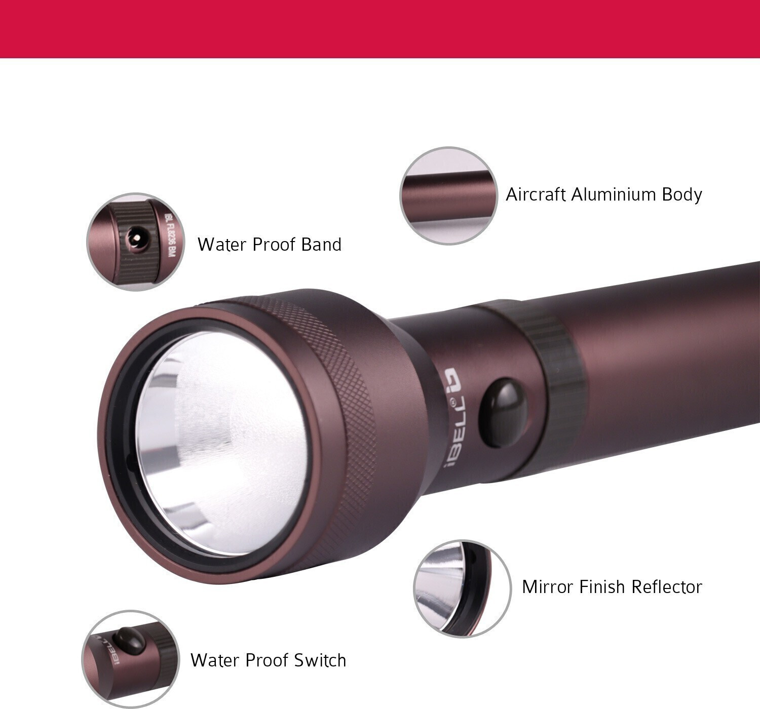 Image of iBELL IBLFL8289 Rechargeable Torch / Flashlight, Ultra Long Beam Range, Aircraft Aluminium Body, Super Bright LED Light Torch