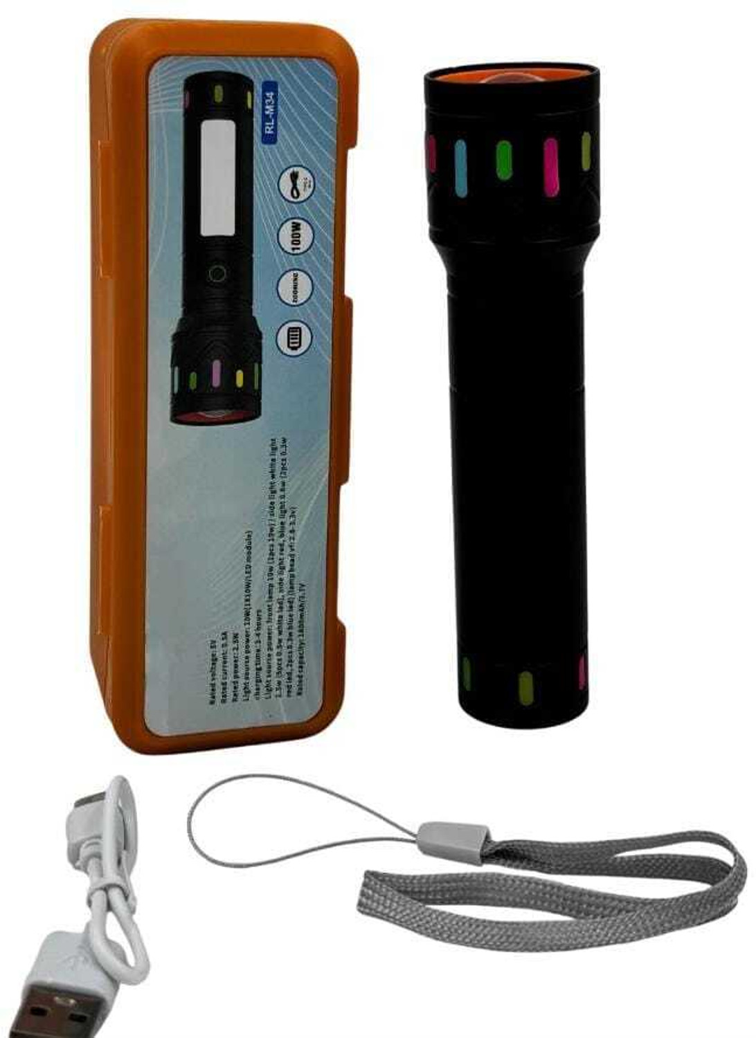 Image of Kay-Joy RL-M34 LED Torch Rechargeable Flashlight with Zoom Focus & Fast Charging Torch