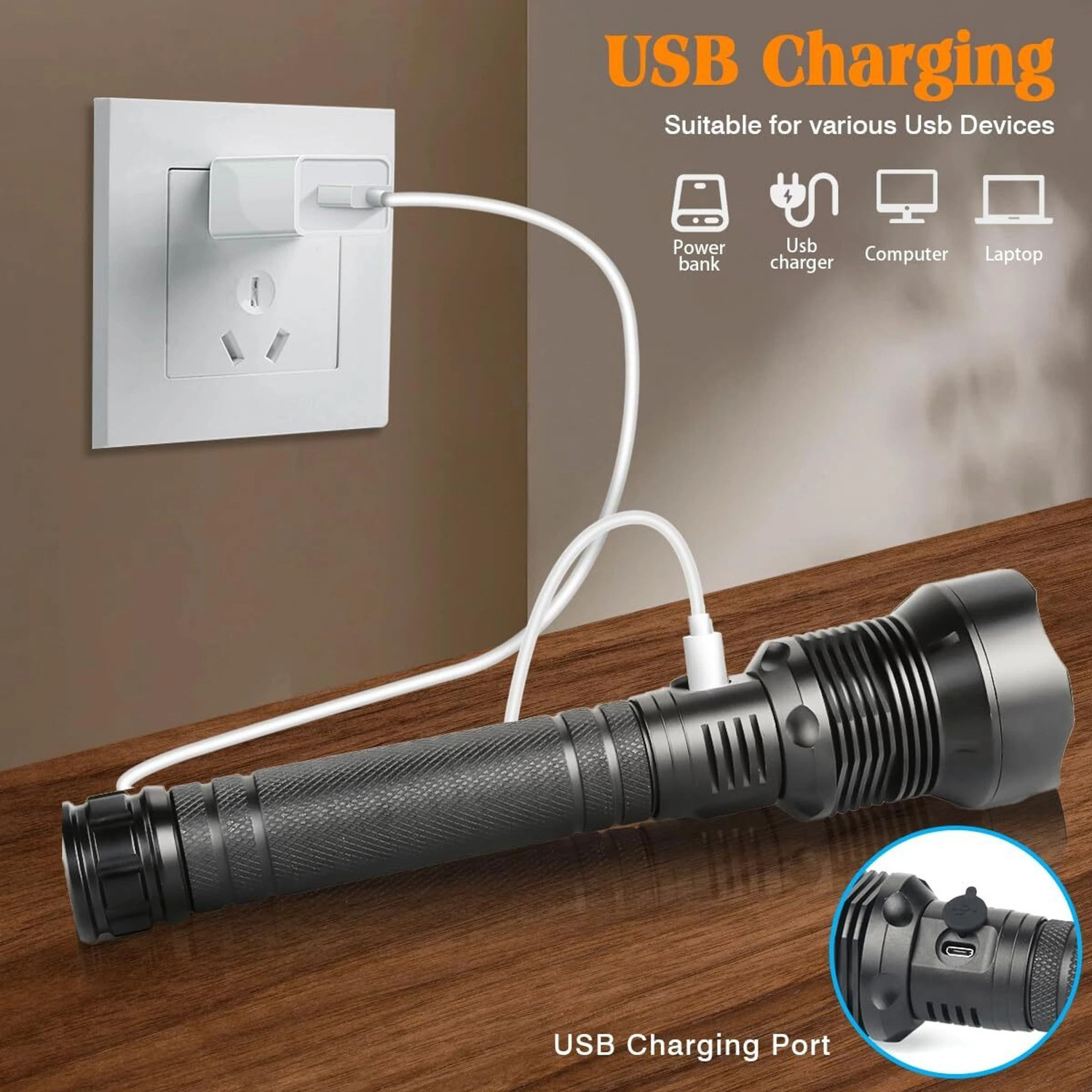 Image of Aubade 982 Torch Light High Power, Waterproof Led Charging Flashlight, 1km Long Range Torch