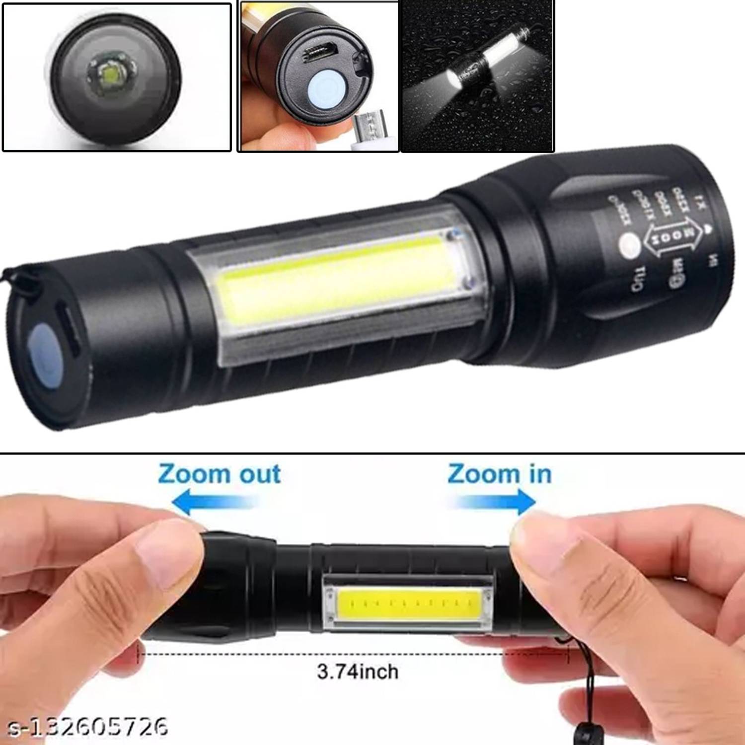 MG 2 in 1 Rechargeable Battery Waterproof Zoomable Light Led Torch 10W