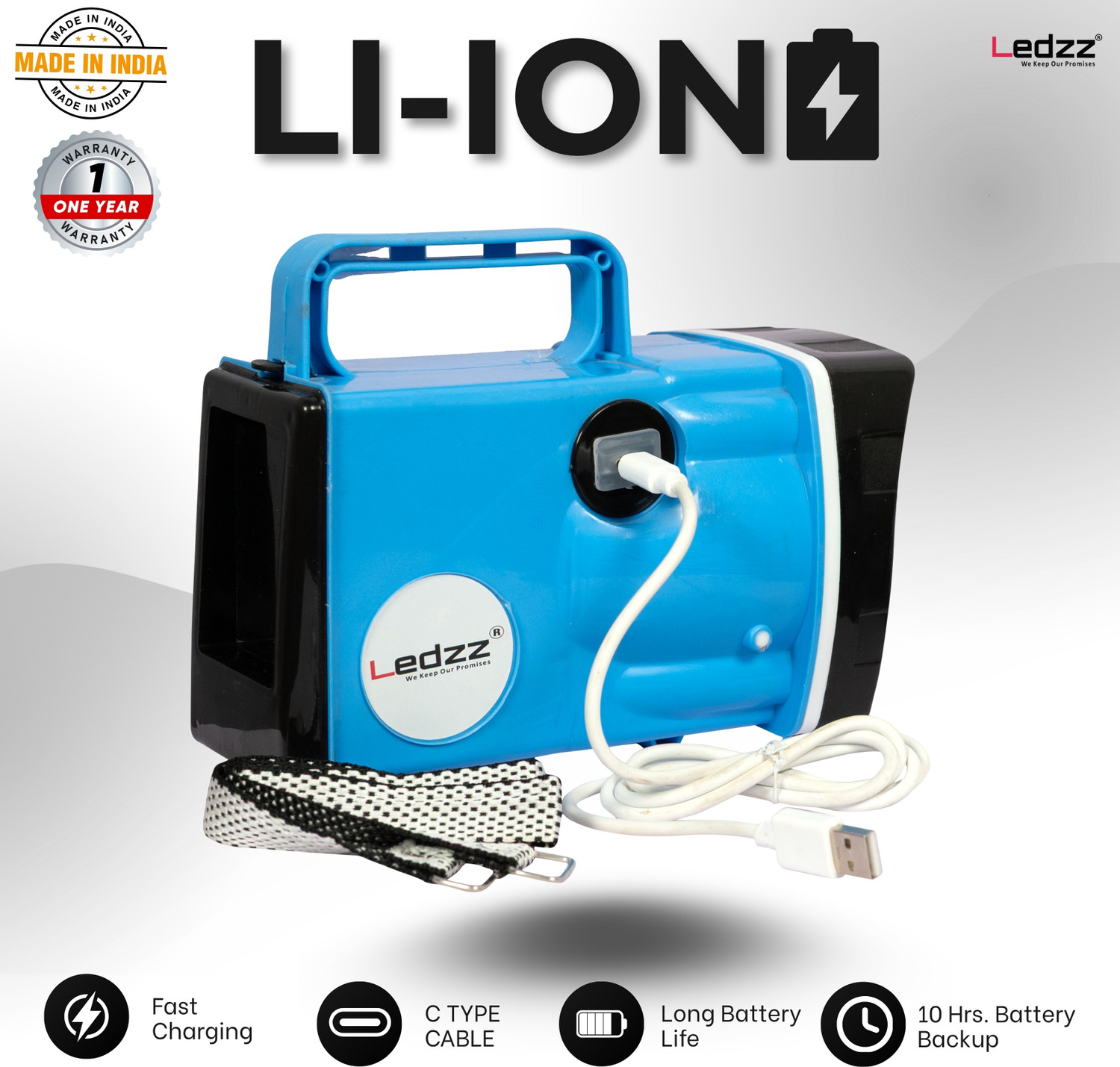 Image of LEDZZ Rechargeable LED Torch Light 50W High Power Long Range 6000mAh Battery Torch