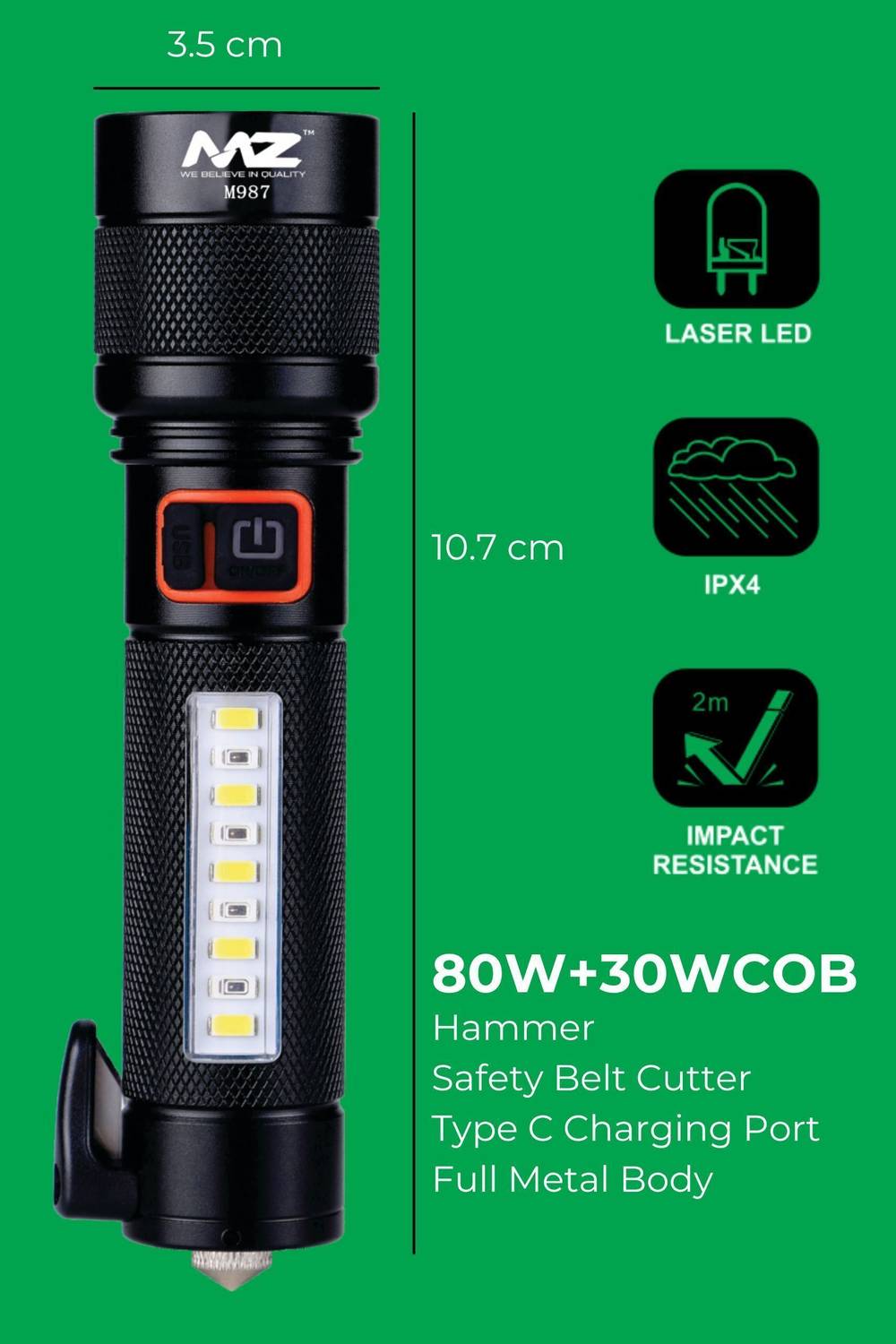 MZ M987 (CAR EMERGENCY LIGHT) 5 Modes with Hammer and Seatbelt