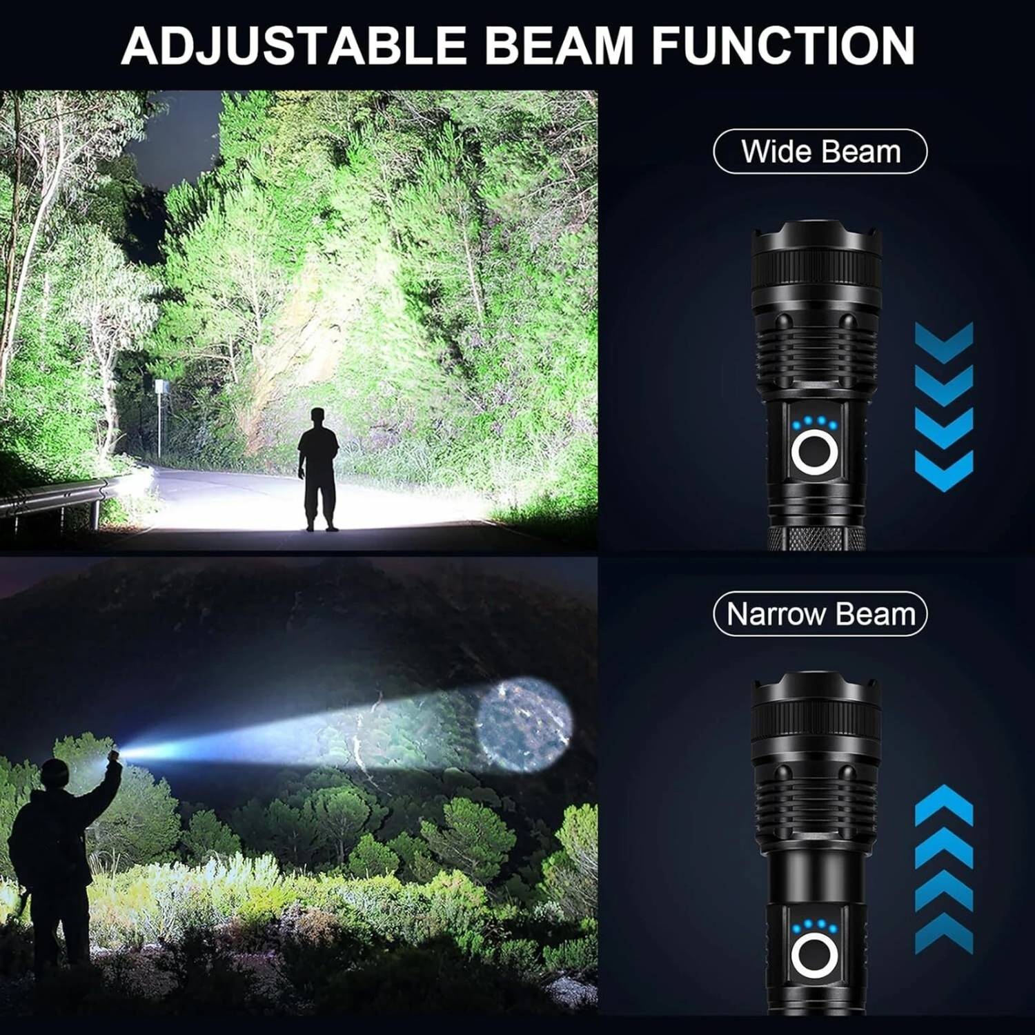 1000m Long Range LED Torch Light Rechargeable High Power Flashlight USB Charging Torch - Image 2