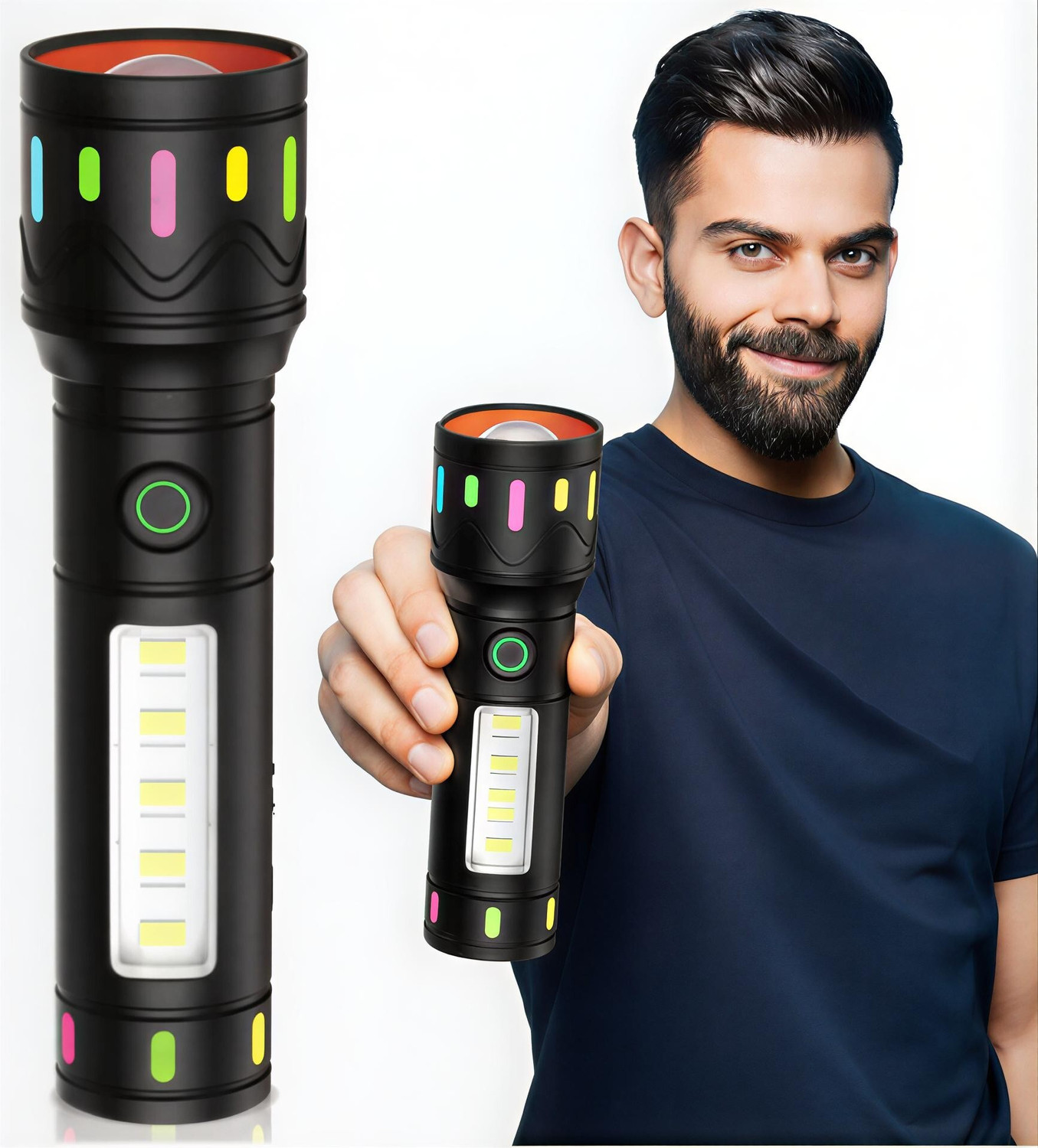 Image of JMALL M33 100W Rechargeable LED Metal Torch with Zoom Head & Blinker Light Torch