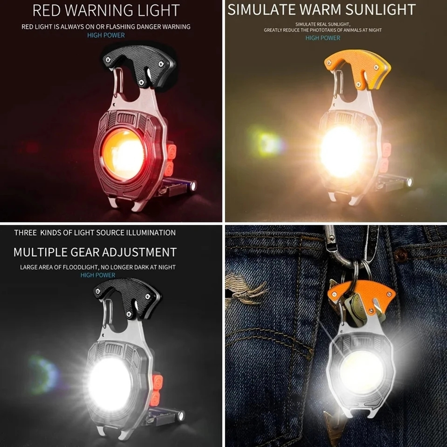 Image of GLOWISH CAMPING COB LED KEYCHAIN WITH STRONG MAGNET BASE BOTTLE OPENER, CUTTER, TOOLS Torch