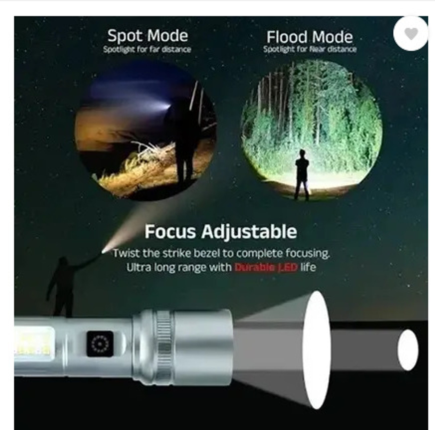 Image of FAVOURABLE M 15 Metal Led Light Long Range 1000 Meter|1 Km High Power Zoomable & Type-c Torch