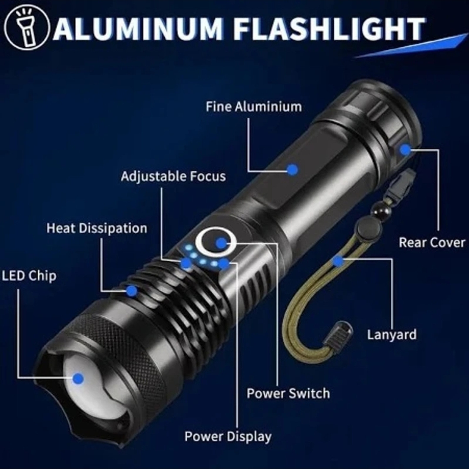 Image of MZ Zoomable Metal5 Modes Flashlight, Super Bright 50w Light TorchM. Torch