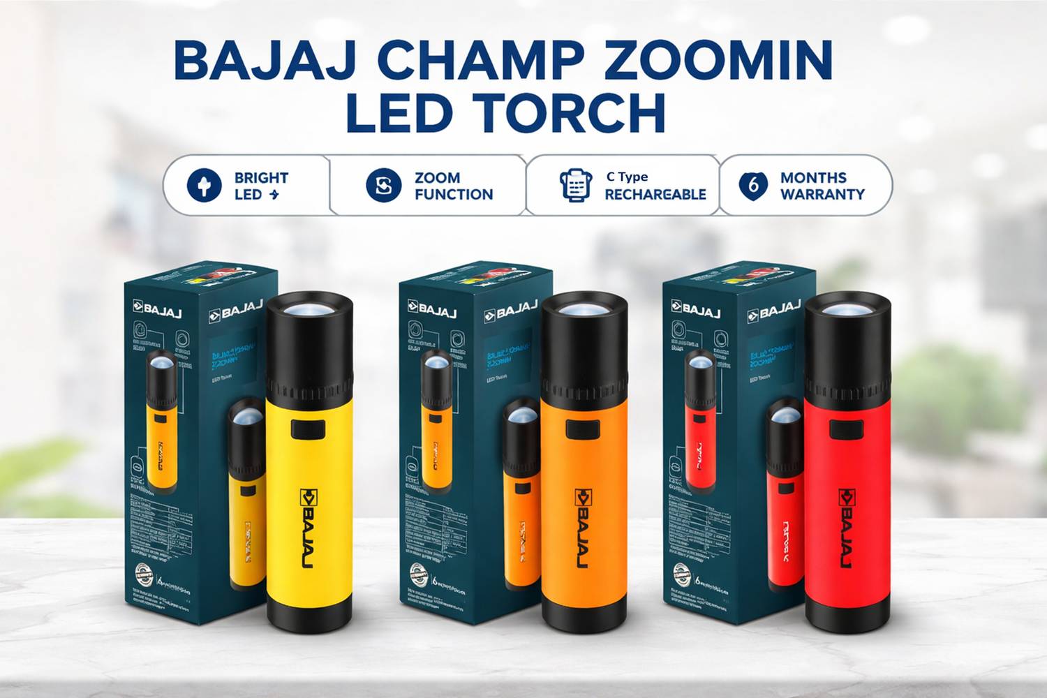 BAJAJ 1W ZoomIn LED Torch Yellow - Image 3