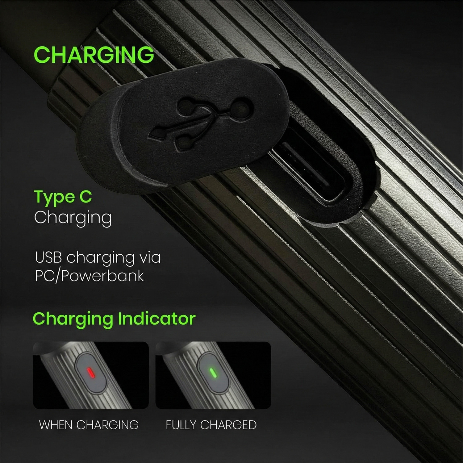 Image of PICSTAR RL-M59 Waterproof Metal LED Flashlight 200W with Adjustable Focus & Type-C Cable Torch