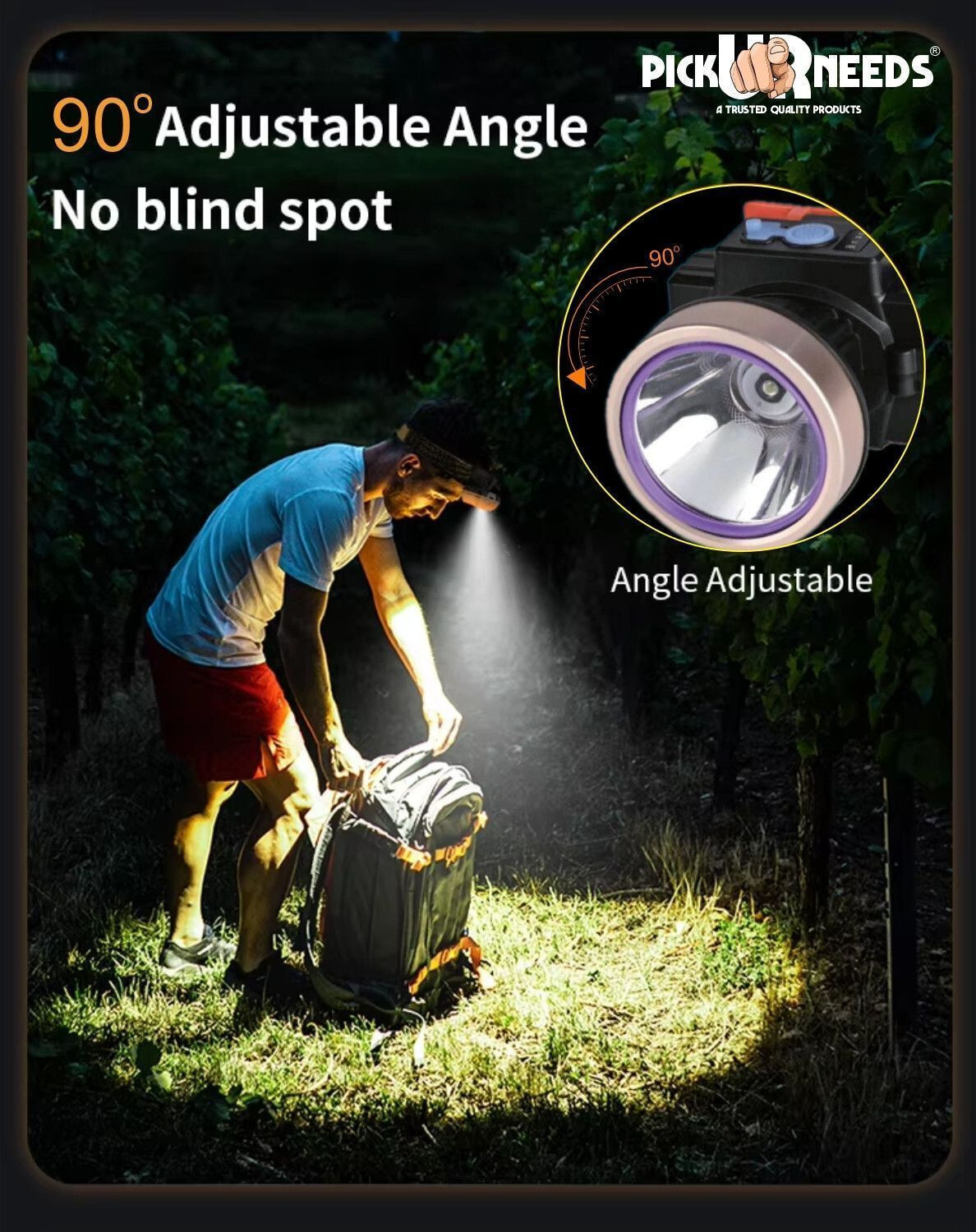 Image of Pick Ur Needs 150 Watt Laser Rechargeable Headlamp With 2400 mAh Lithium Battery Type C Charge Torch