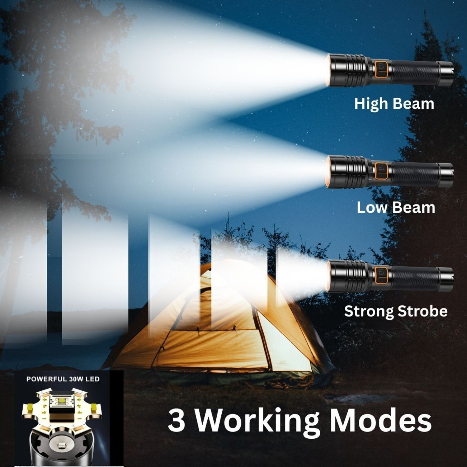 Image of WOZIT Metal Body, Telescopic Zoom, 3 Audjustable Modes, Lesar Flashlight Strong Beam Torch