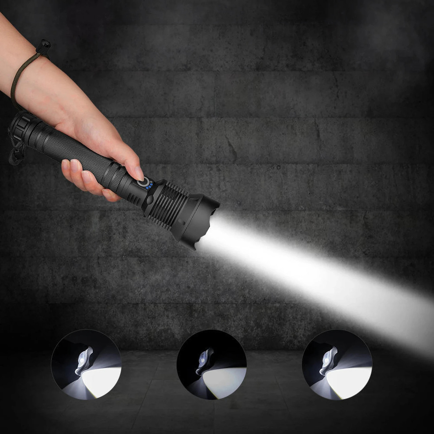 Image of Oximus Pro Series 100000 Lumens Tactical Super Bright Flashlight 5 Modes Outdoor Torch (Black, 27 cm, Rechargeable)