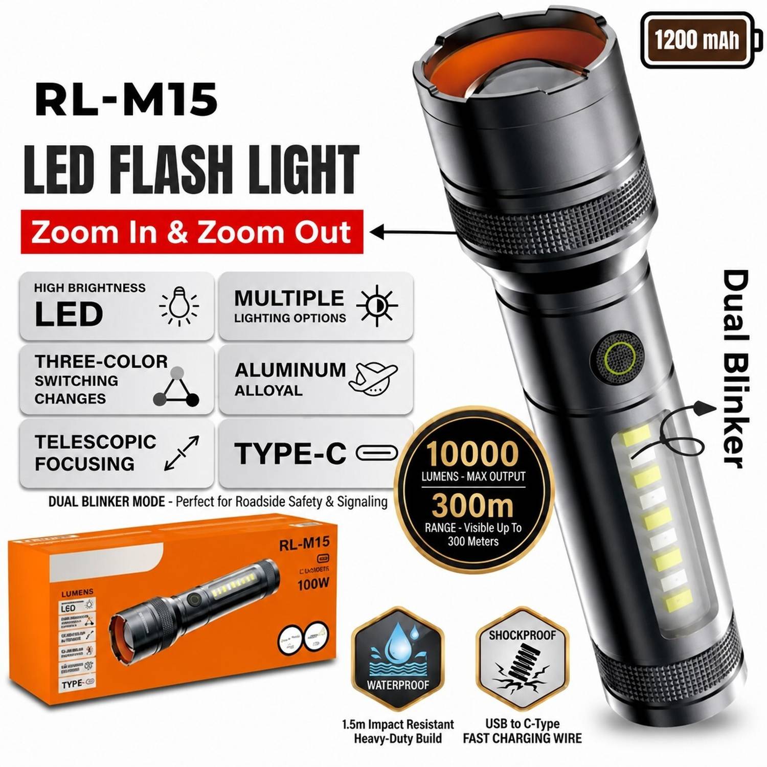 HYMASA M16 Premium Flashlight, Type-C Rechargeable, Zoomable Lens - Image 5