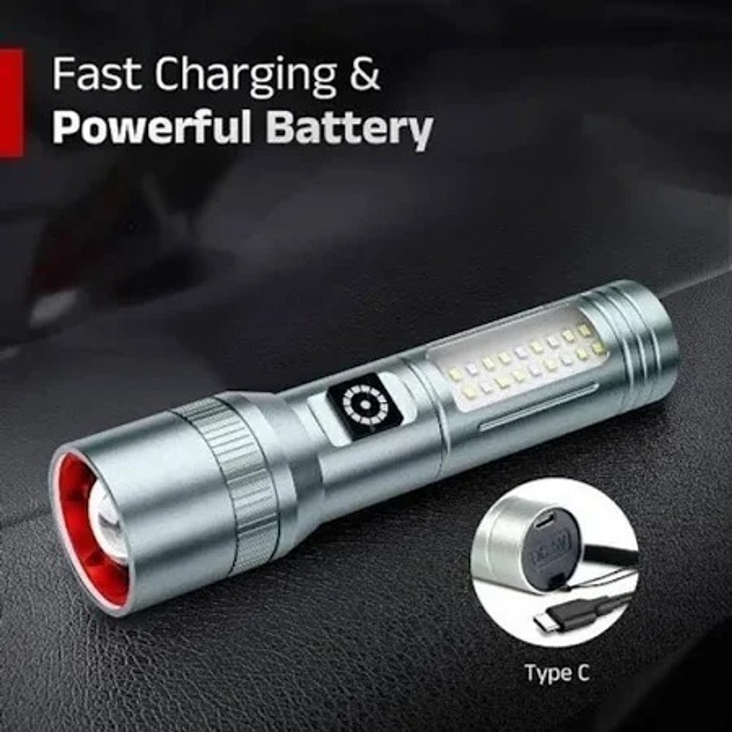 Image of HYMASA M15 Metal Led Light Long Range 1000 Meter 1 Km High Power Zoomable & Type-C Torch