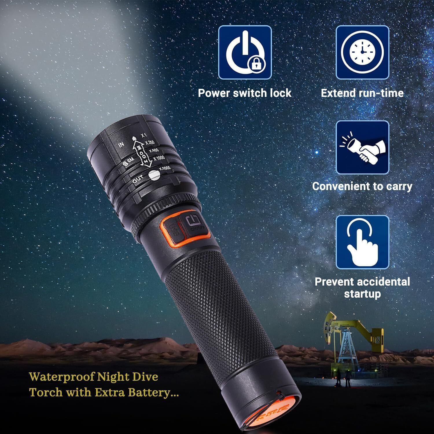 Image of iDOLESHOP Metal Body Zoomable 1000 Meter|1 Km High Power Long Range & Type-C Torch
