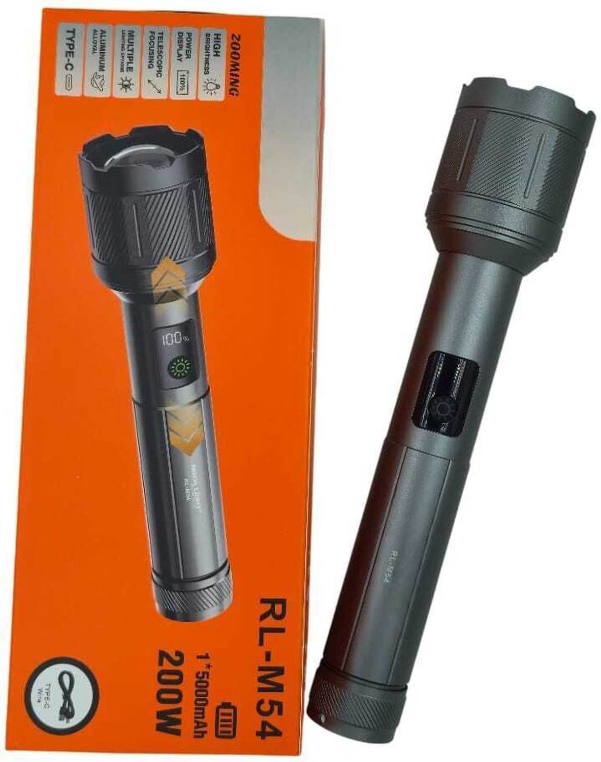 Image of Kay-Joy RL-M54 200W Metal Torch Light with Zoom & Type-C Charging Torch