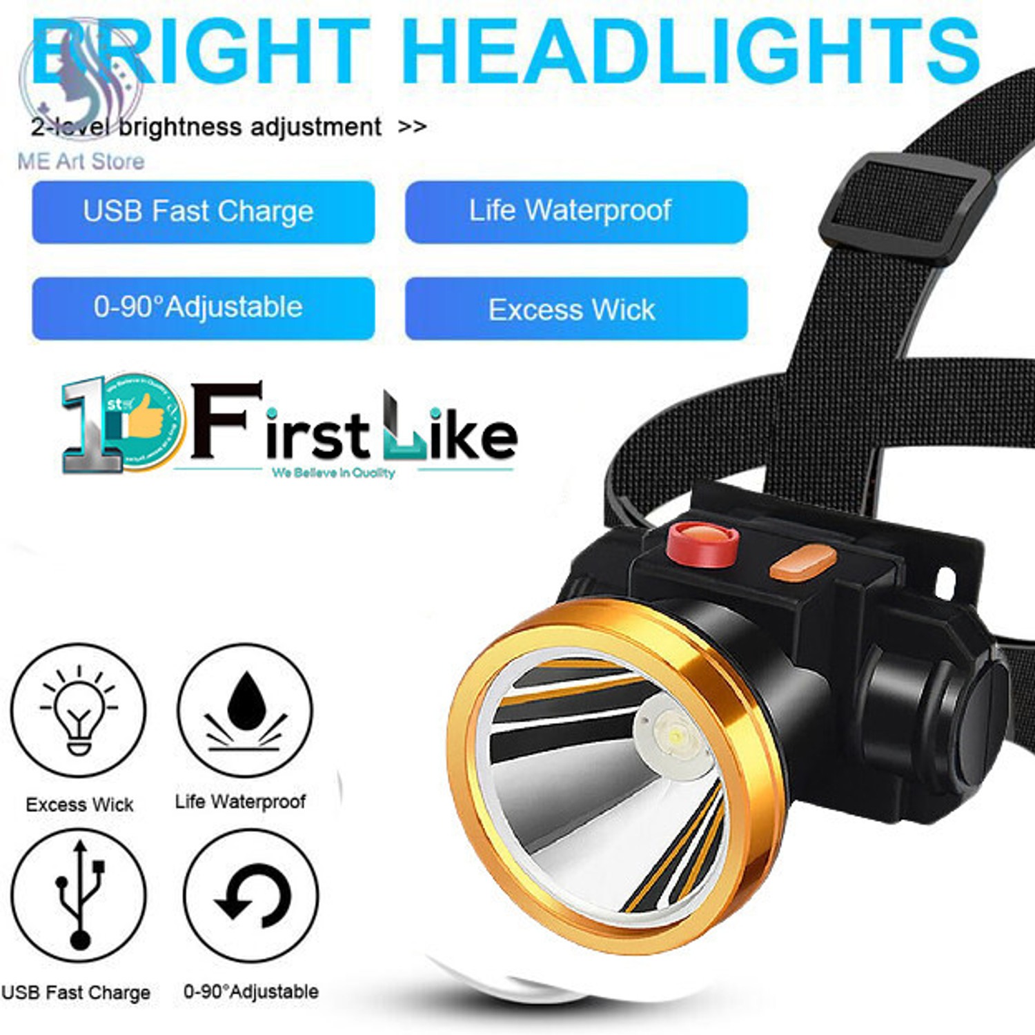 Image of VR Bright Lite Long range RECHARGEABLE HEAD LIGHT Torch 75W( WATERPOOF) R171 Torch (Black, 10 cm, Rechargeable)
