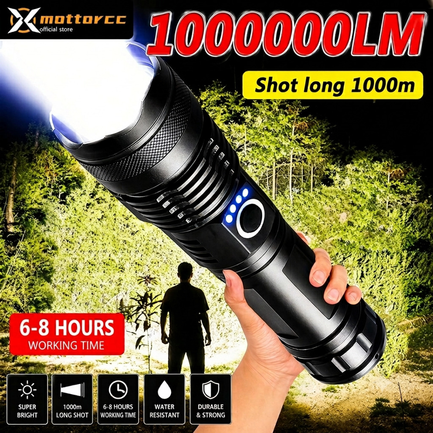 Image of CRENTILA 1km Long Range with 3 Light Modes, Adjustable Portable Powerful Torchlight Torch