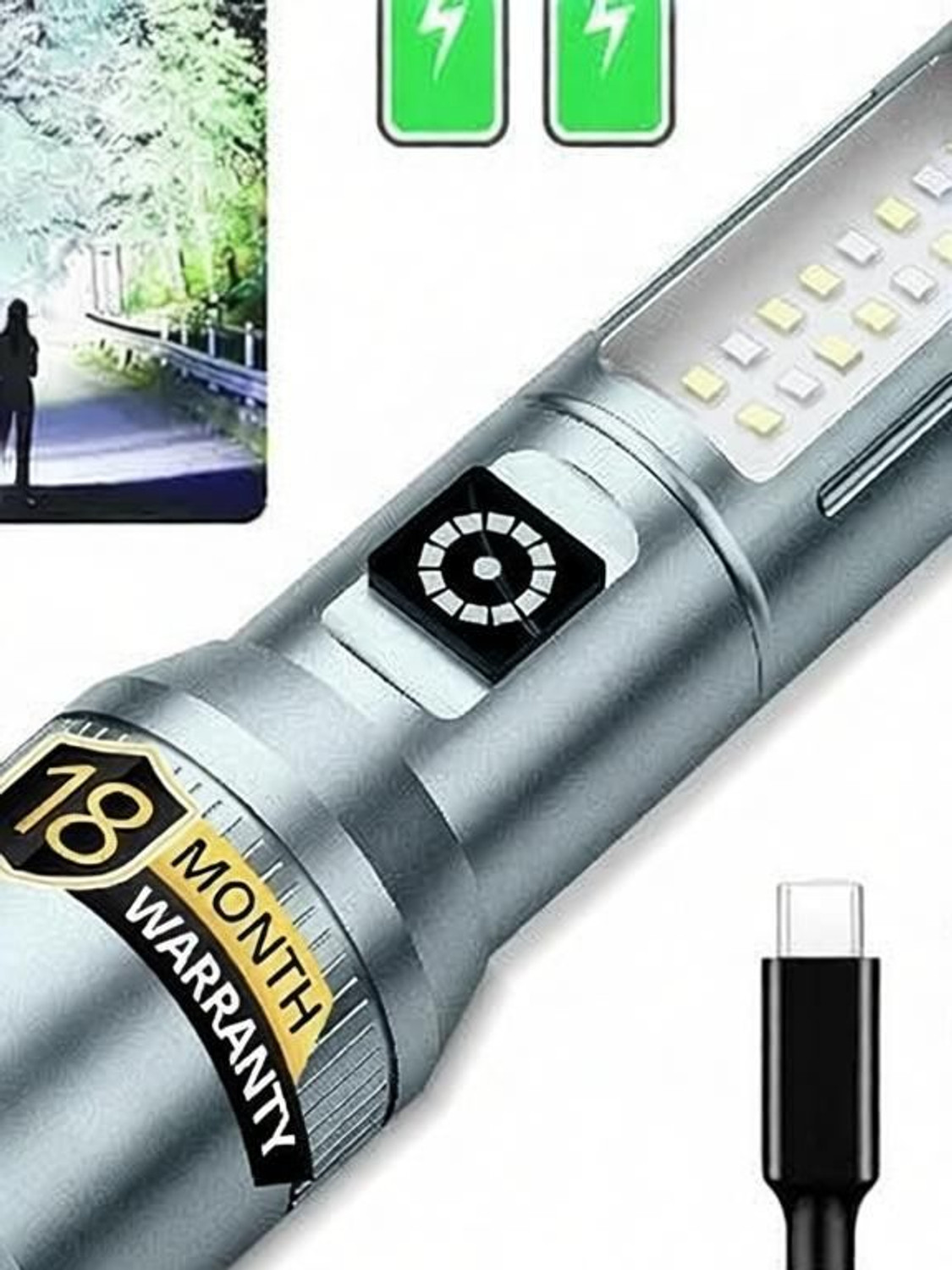 Image of CRENTILA M15 Metal Led Light Long Range 1000 Meter|1 Km High Power Zoomable & Type-C Torch
