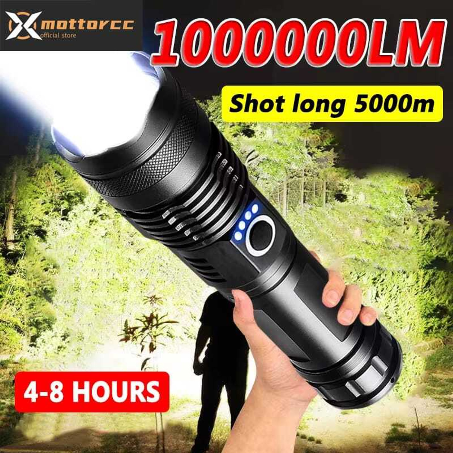 Image of Oximus Rechargeable LED Flashlight High Lumens 5 Modes, medium / low / sos Mode Powerful Torch