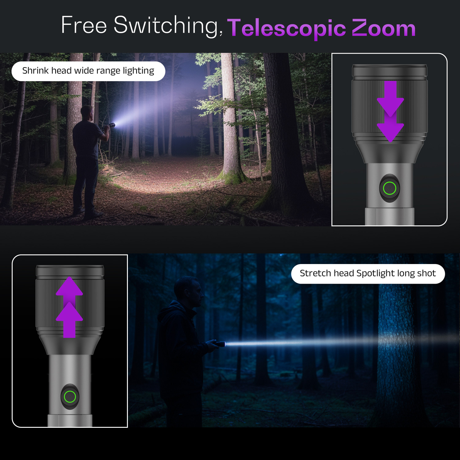 Image of iBELL LUMINEX900 Rechargeable Torch light,3 Light Mode,Telescopic Zoom,Type C Charging Torch