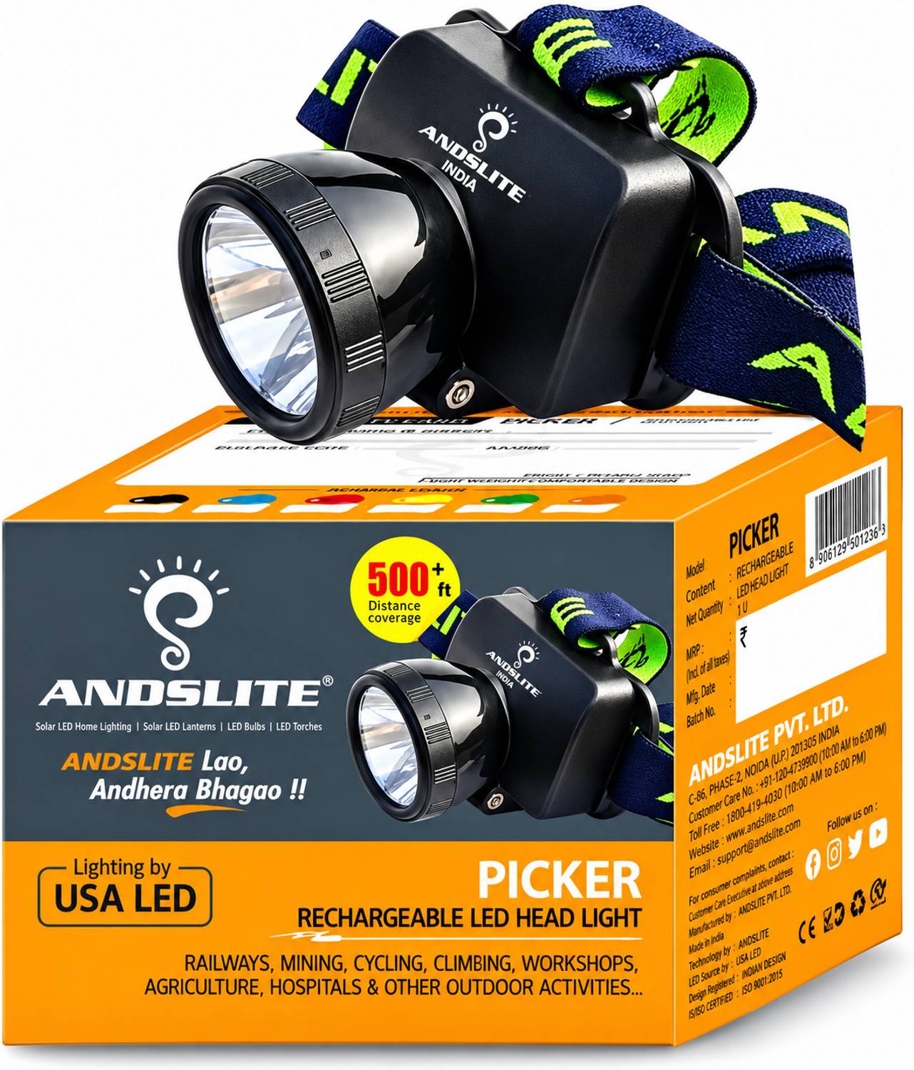 ANDSLITE PICKER Rechargeable LED Head Light Torch
