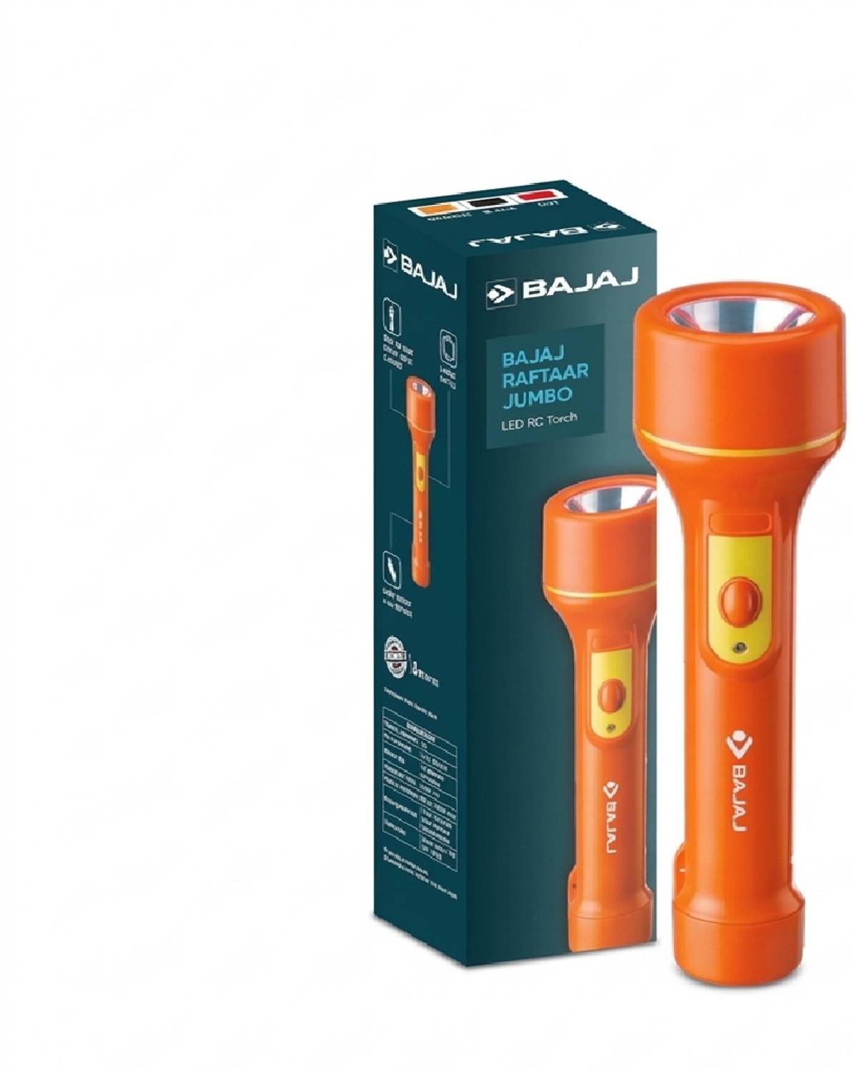 BAJAJ 2W RAFTAAR JUMBO LED TORCH ORANGE PACK OF-01 PES Torch
