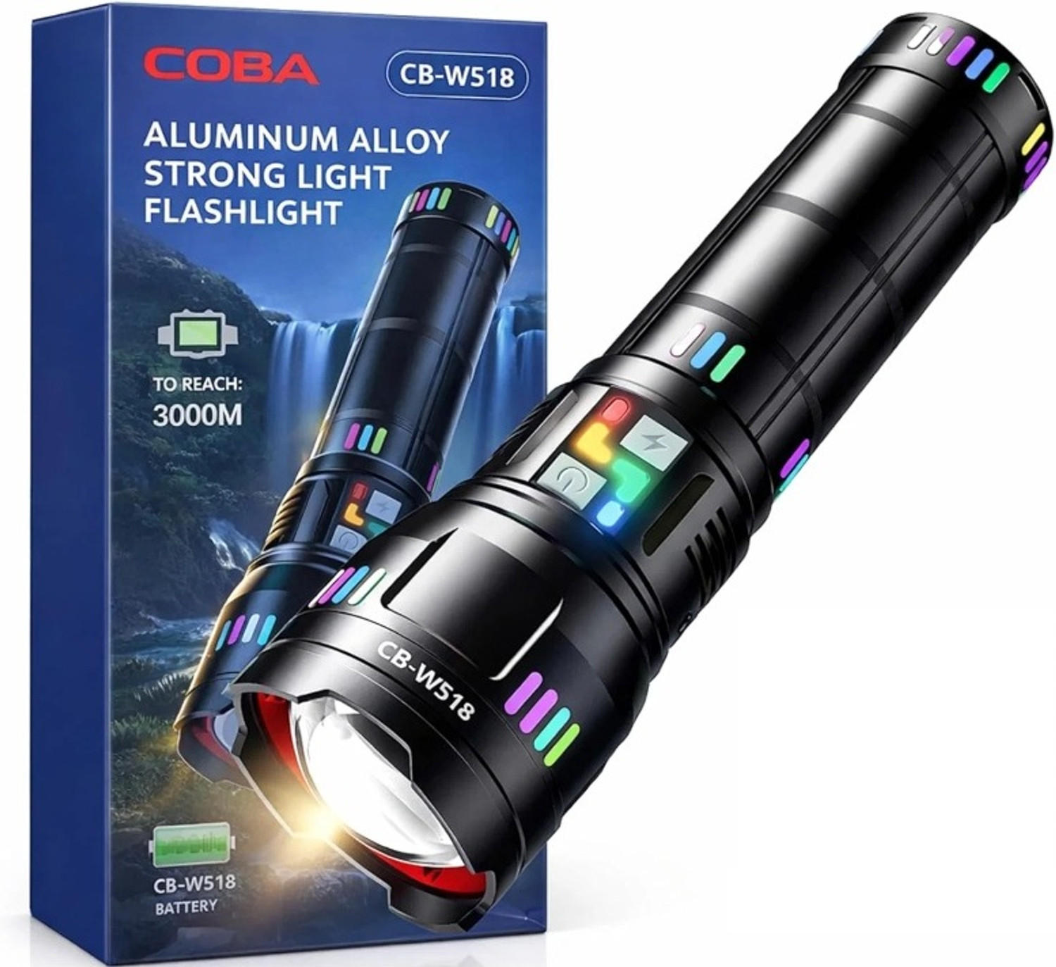 Image of COBA CB-W518 Ultra-Bright Tactical LED Telescope Zoom with Power Bank Function Torch