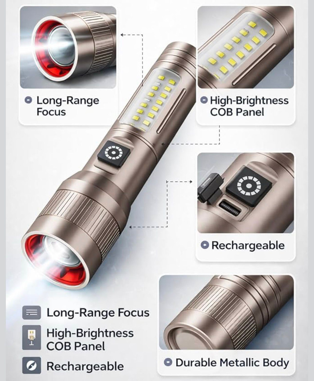 Image of Oximus Rechargeable LED Flashlight High Bright 5 Modes, medium / low / sos Modes Focus Torch