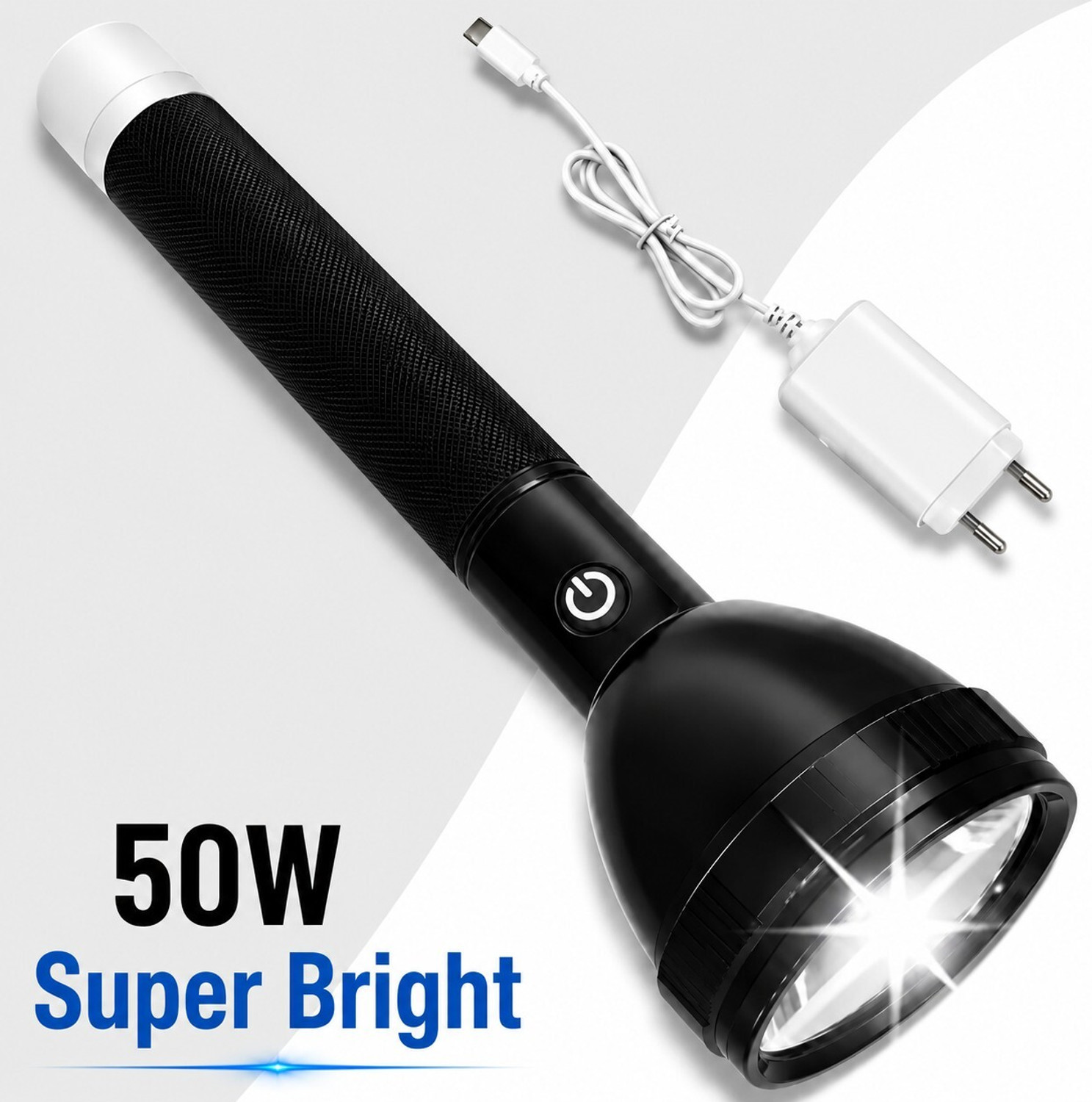 Image of HYMASA 9050 Super Bright Rechargeable LED Torch Light 1KM Long Range Beam Torch (Black, 27 cm, Rechargeable)