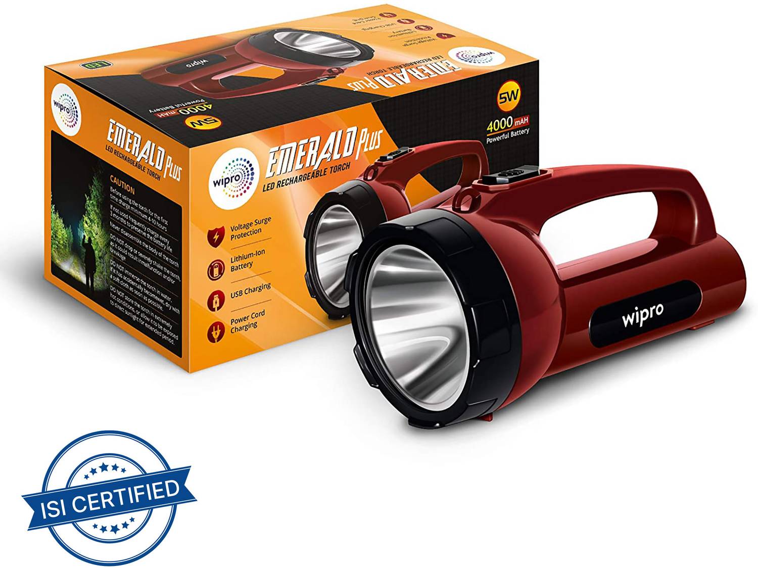 Wipro EMERALD PLUS LED RECHARAGABLE TORCH -5 WATT RED Torch Rs. 704 - Flipkart
