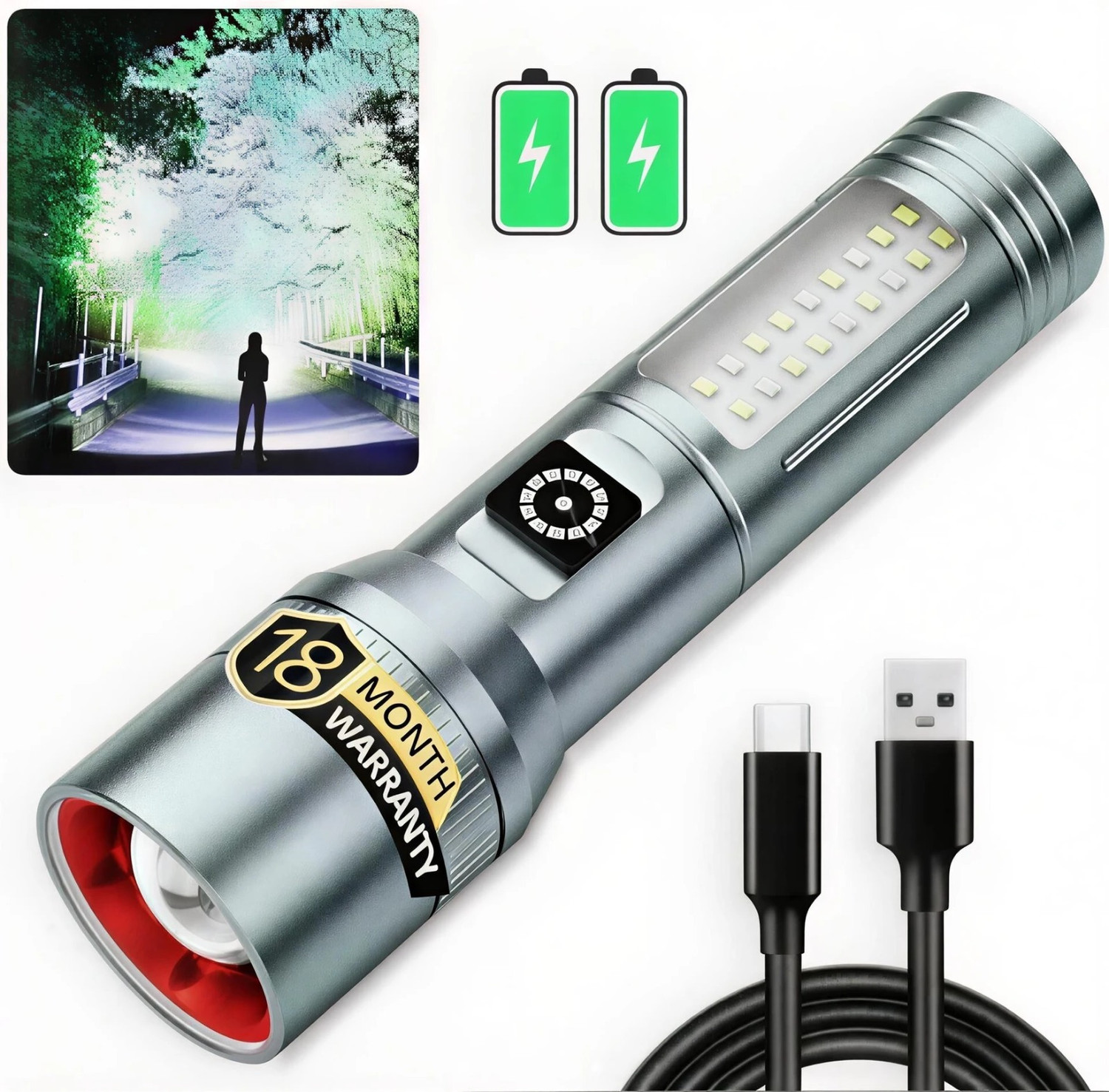Image of HYMASA M15 Metal Led Light Long Range 1000 Meter 1 Km High Power Zoomable & Type-C Torch