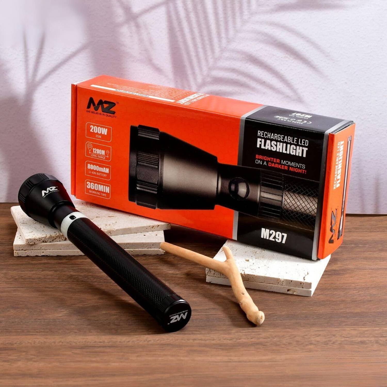 MZ M297 (RECHARGLE LED FLASHLIGHT) 8000 mAh Battery, Super Bright