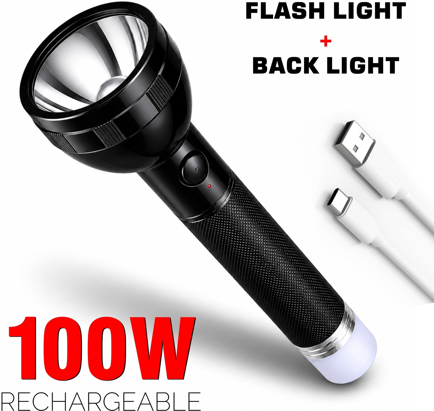 Image of 24 ENERGY 1000 meter torch 2X Power Lithium battery with emergency tail light Torch