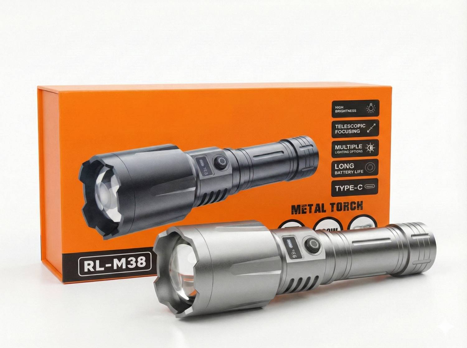 PICSTAR RL-M38 Metal Zoom Flashlight 200W High Brightness Type-C