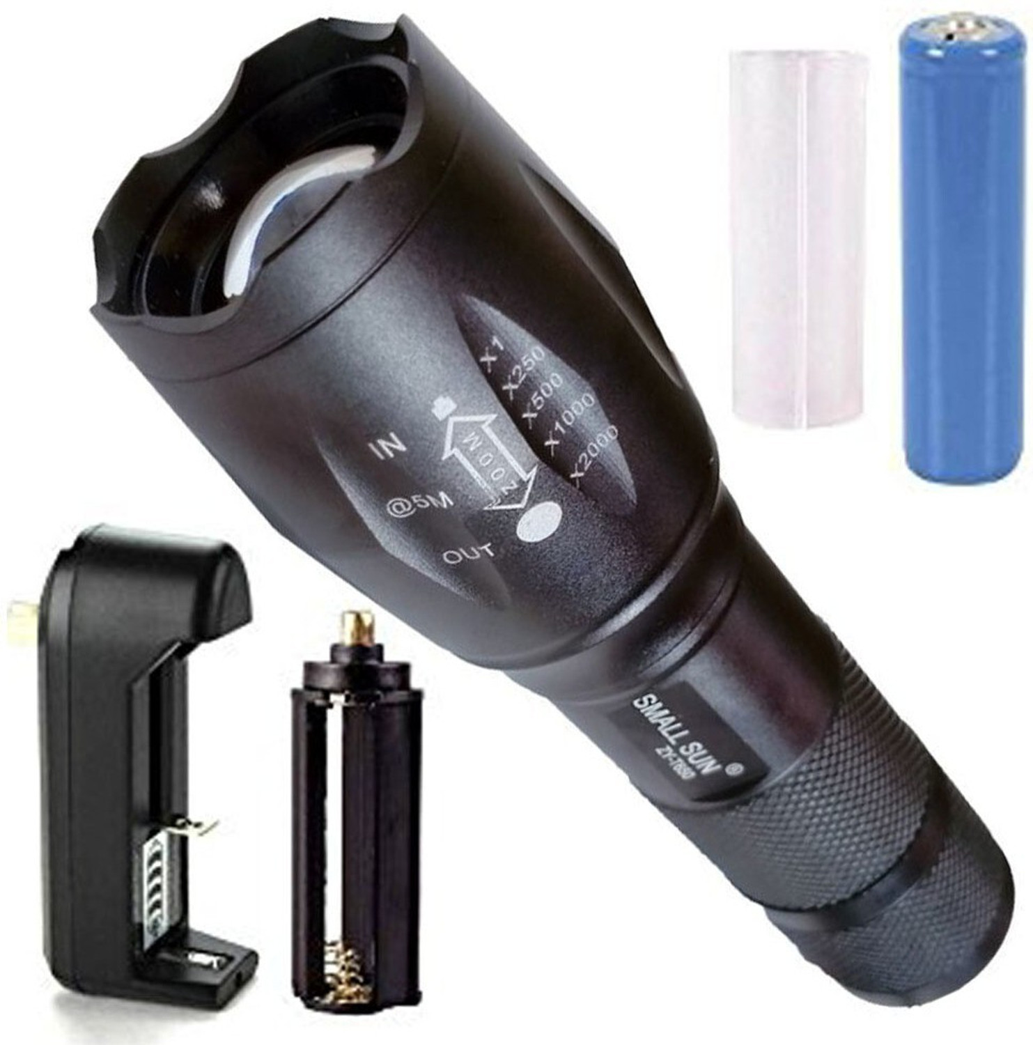 Image of Small Sun 5 Mode LED Torch with Super Bright Technology , Military Quality LED Torch Range : 200m Full Metal Body Torch
