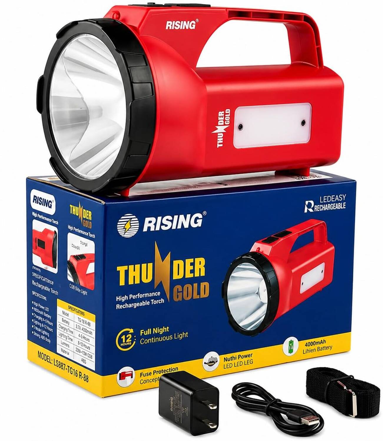 Rising Thunder Gold 5W LED Flashlight 4000mAh - Image 1
