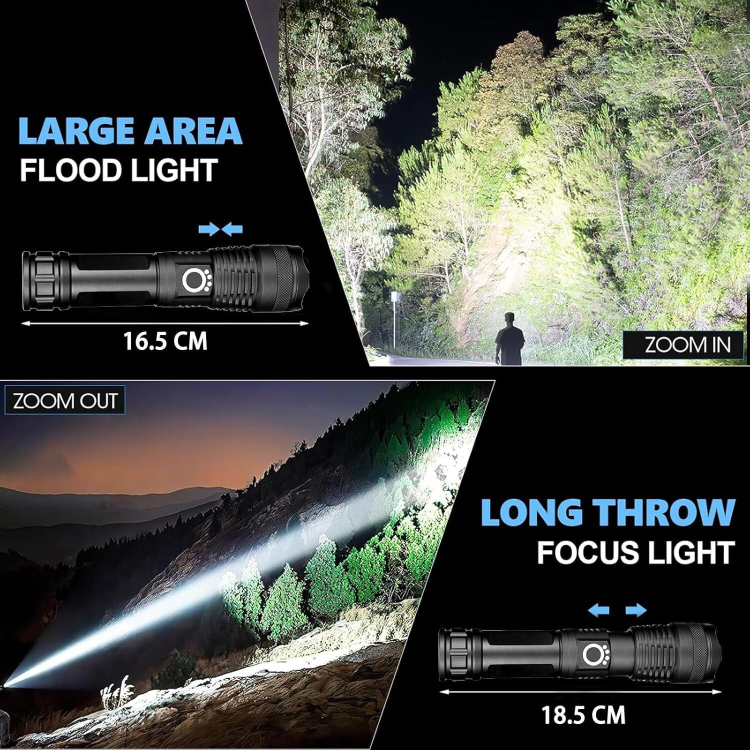Image of Dazzel Flex M376 (ZOOMABLE METAL LED )5 Modes Flashlight, Super Bright 150W Light Torch