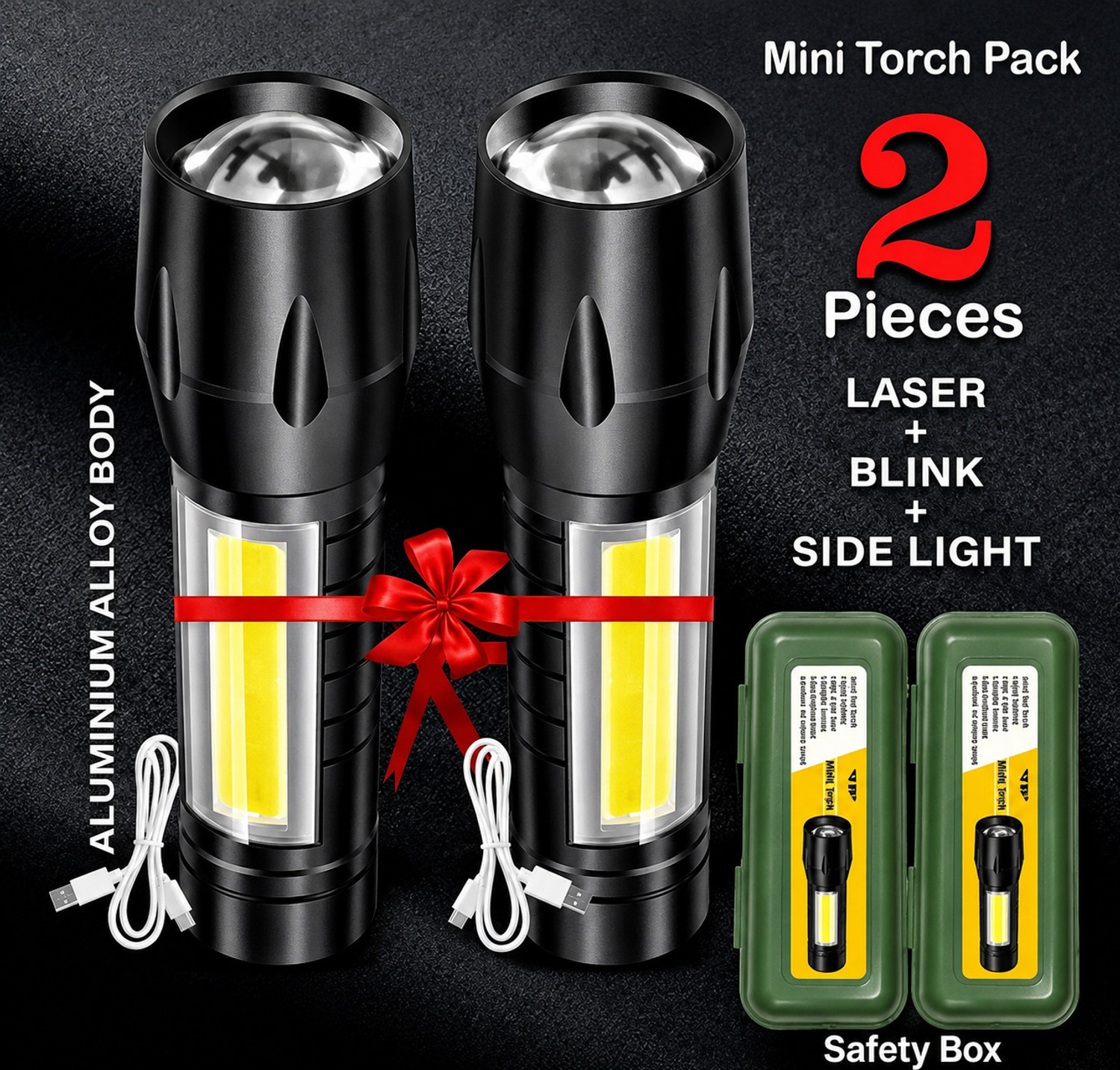 Image of Aubade Combo Pack - 2 in 1 Rechargeable Torch Light Set with Powerful LED Beam Torch